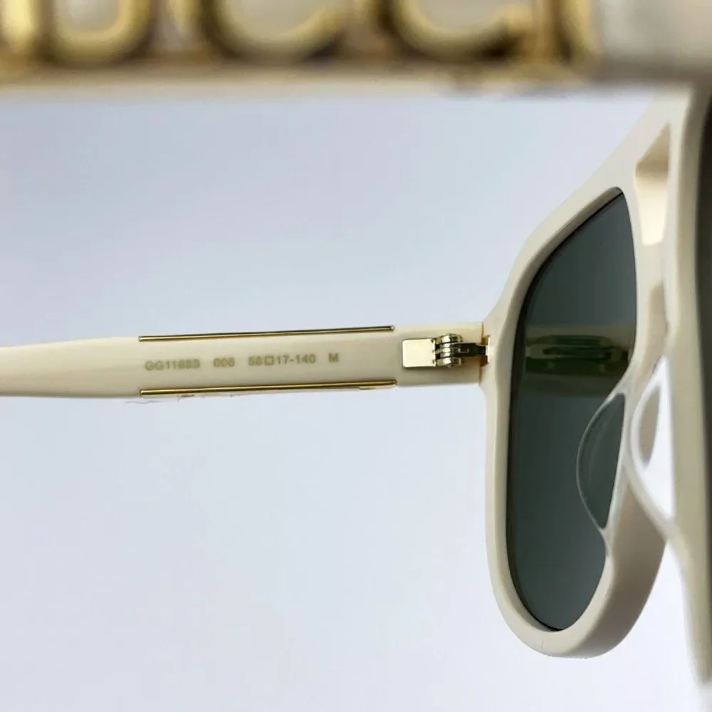 Gucci GG1188S 005 Sunglasses Ivory White Green Pilot Unisex Logo